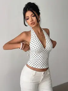 Women's Polka Dot Strapless Sleeveless Top, Halter Neck, Sexy Fashion Trendy Streetwear, Outdoor Sports Casual, Summer Beach Wear, Slim Fit Versatile