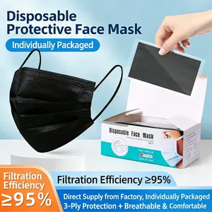 50-Pack 3-Layer Disposable Face Masks| Breathable Non-Woven Mask - Skin-Friendly- Soft & Comfortable Protective Masks for Travel, Work & Everyday Use,Each item is individually packaged.