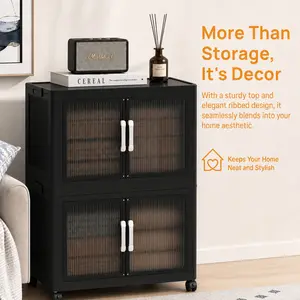 Broview Extra Large Collapsible Storage Bins With Lid & Rolling Wheels, Stackable Foldable Plastic Drawer Organizer Containers For Closet, Kitchen And Home Room Storage