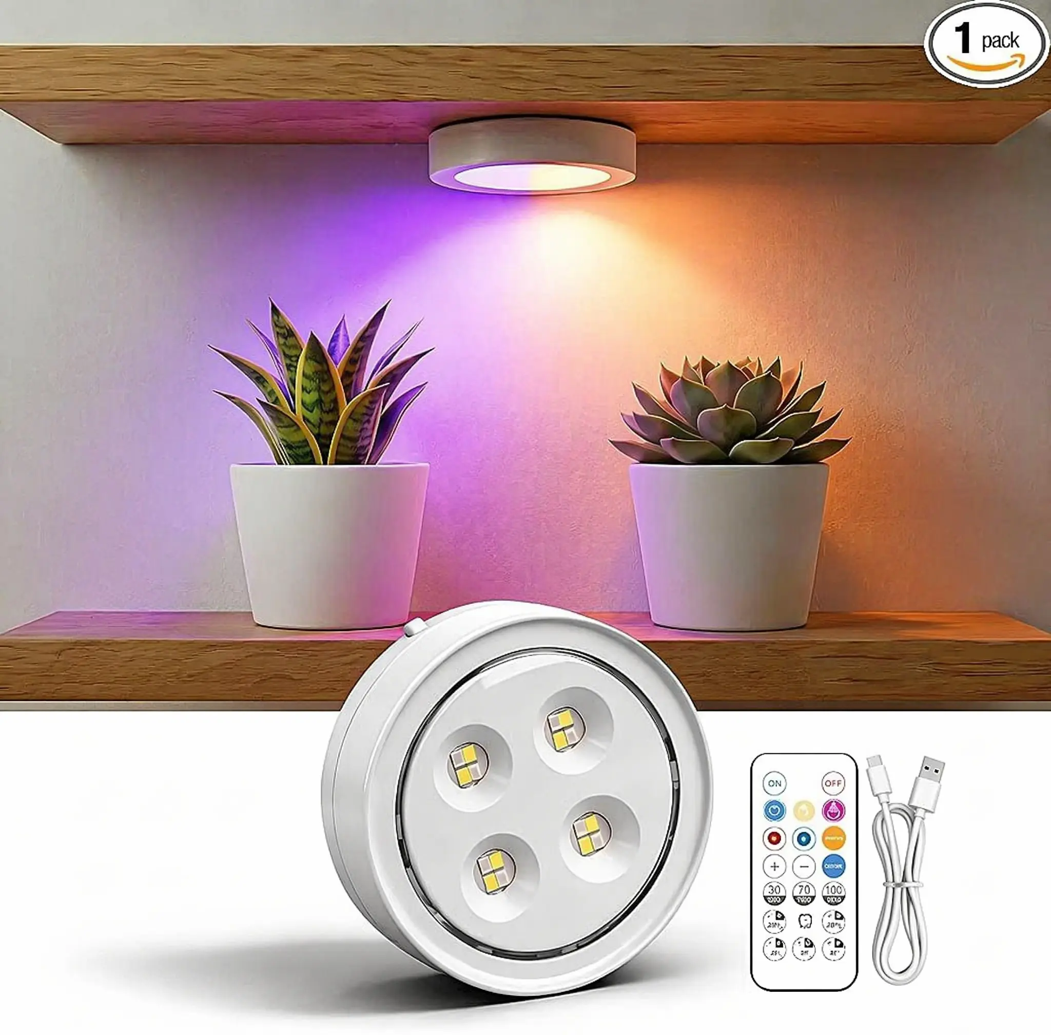 1 Pack Rechargeable Grow Light for Indoor Plants, 2000mAh Long Runtime | Cordless Magnetic Plant Lights with Full Spectrum Modes, Timer, Remote and Dimming for Succulents, Herbs and Small Foliage