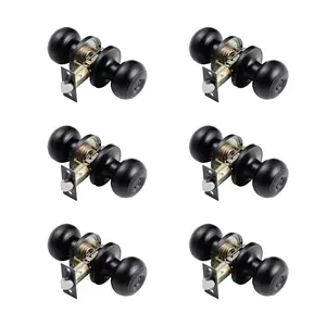 Round Privacy Door Knobs For Bedroom And Bathroom In Matte Black, Keyless Locking Design, Durable Metal Hardware For Interior Doors, Easy Installation, Quiet Operation, 6 Pack, Ideal For Home Privacy And Security, Door Hardware