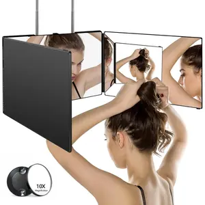 3 Way Mirror for Hair Cutting, 360 Trifold Mirror with Height Adjustable, for Shaving, Grooming, Hair Styling, Dye Hair, Makeup, Braiding