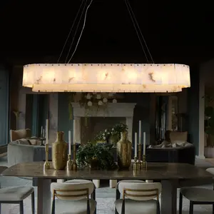 14-Lights 54 in. Kitchen Island oval Alabaster Gold Chandelier with Alabaster Shade, with G9 Bulbs Included