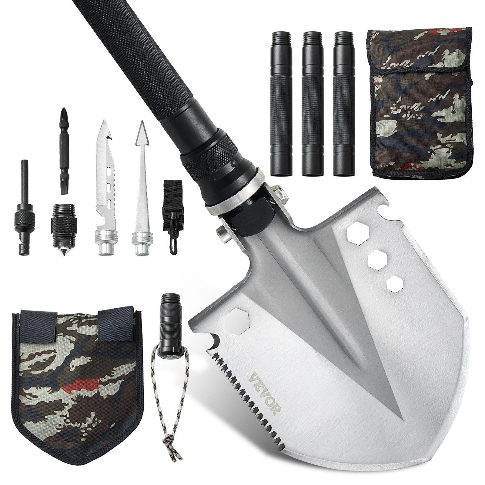 Father's Day Gifts 13-in-1 Folding Survival Shovel, Stainless Steel Heavy-Duty Retractable Multitool, Portable Compact Survival Equipment for Outdoor Adventure & Emergency Use,father'sdaygifts