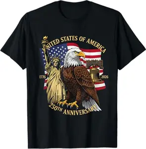 250 Years 1776-2026 250th Birthday Eagle Liberty Bell T-Shirt