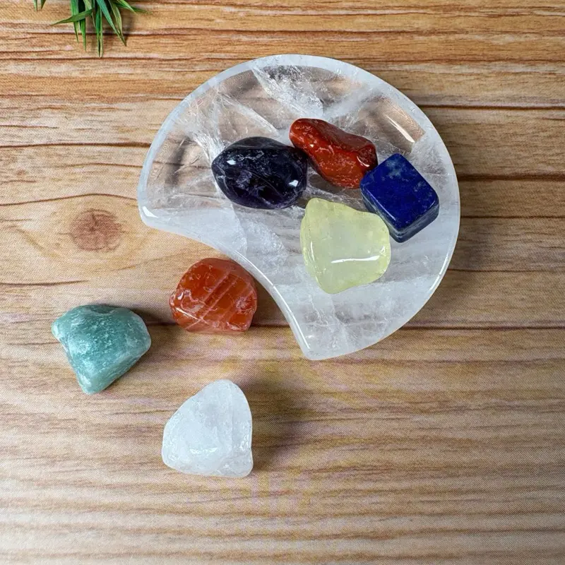 7 Chakra Crystal Moon Bowl - Healing Stones Set, Meditation Altar Decor, Reiki Energy Tool Healthcare