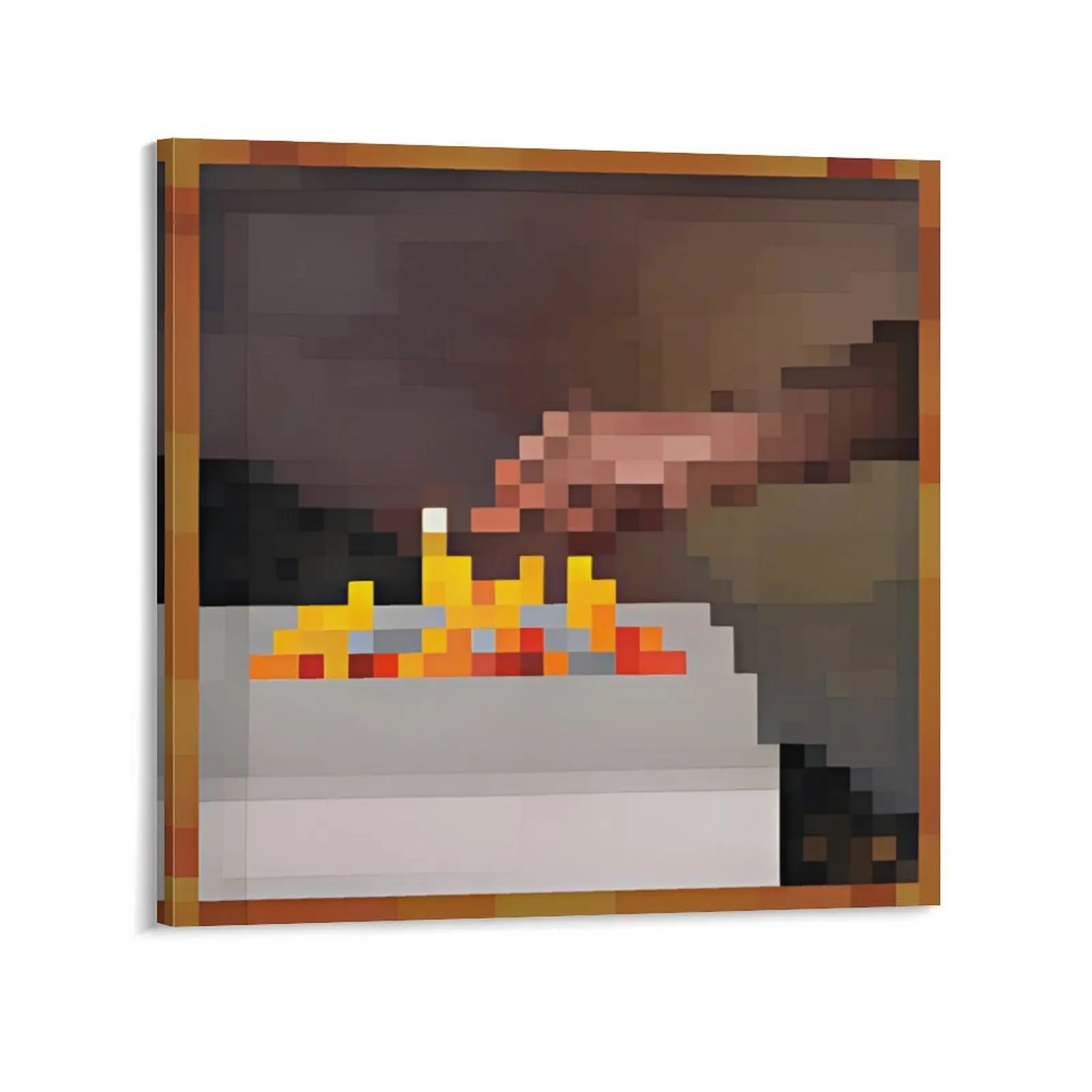 Minecraft 8-Bit Lit Match Unframed Canvas Art Print - Dark Aesthetic Unframed Painting, Gamer Fandom Home Decor, Vintage Room Decor, Man Cave Decoration