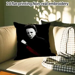 2d flat printing 1pcMichael Myers High-Quality Polyester Pillow Case with Zipper, HD Printed Design for Sofa and Bedroom Decoration