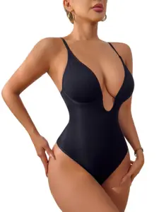 Women's low-back shaping underwear, deep V-neck backless shaping bodysuit, low-cut thong, bridal bodysuit with built in bra.