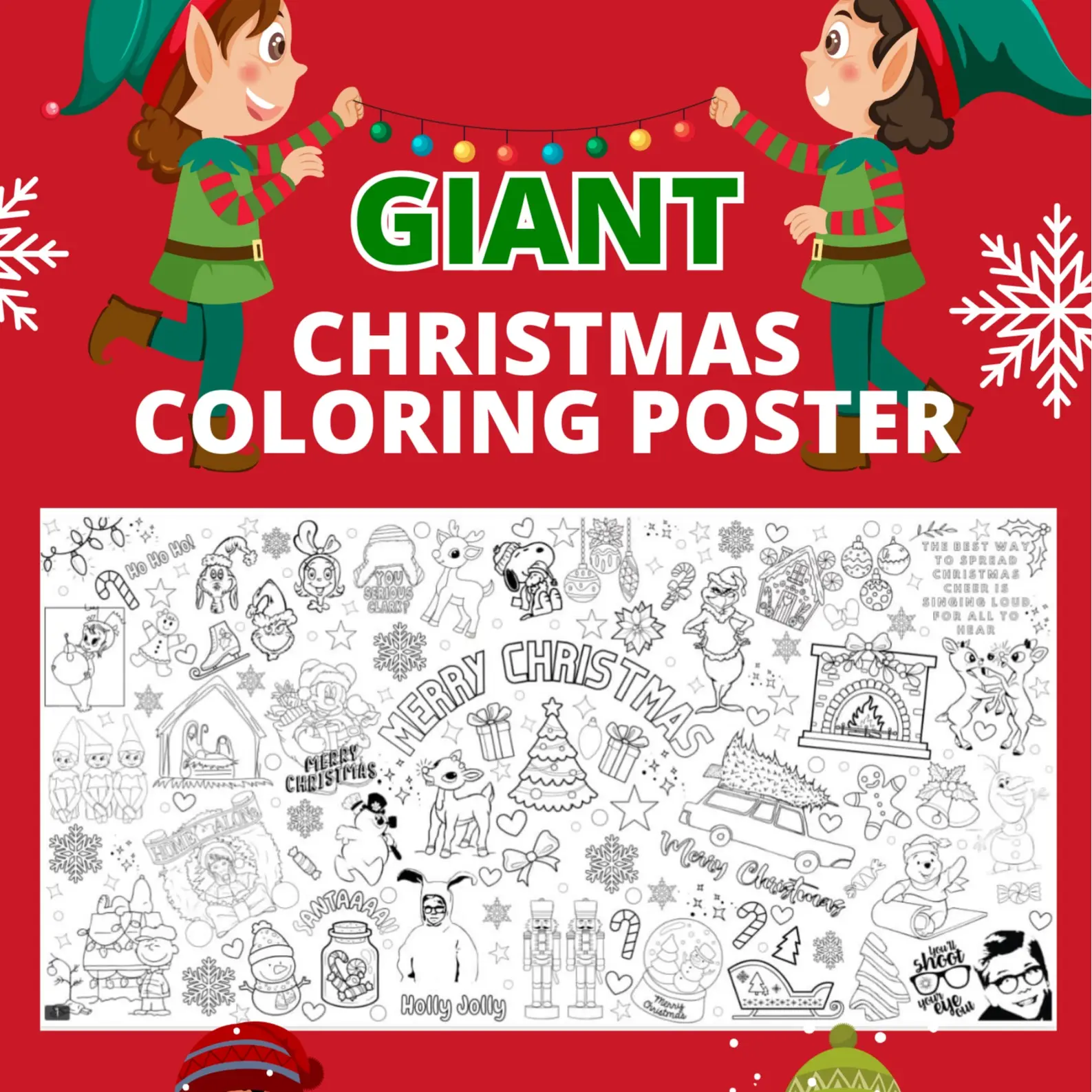 Giant Christmas Coloring Poster | Kids Coloring activity | Christmas activity poster | durable coloring poster| Children |