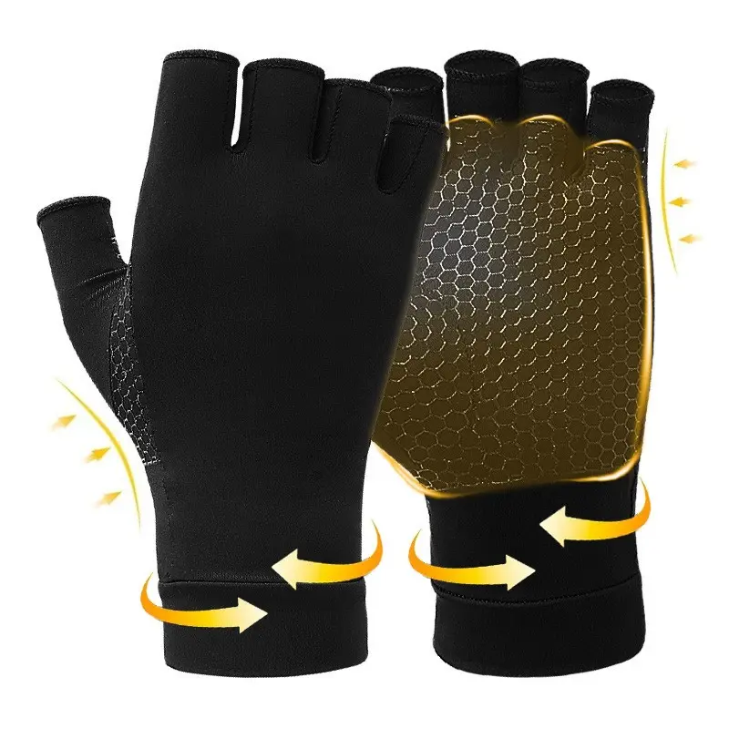 Fingerless Copper Compression Gloves, Anti-Slip Breathable Support Gloves, Sporty Design, Unisex All-Season Wear, Non Slip Gloves