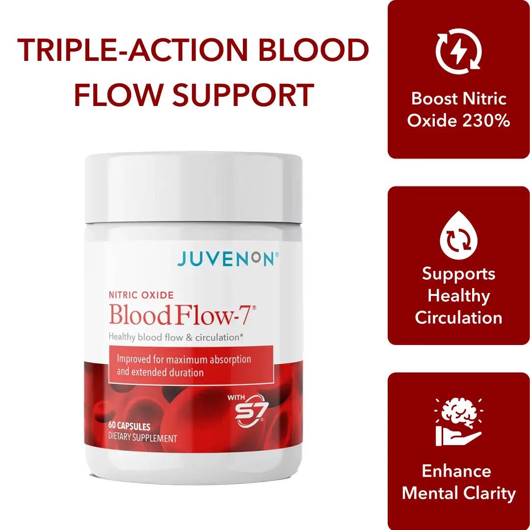 Juvenon Nitric Oxide BloodFlow-7 - Triple-Action Blood Flow Support - Maintain Healthy Blood Pressure and Boost Circulation - US Made Dietary Suppleme