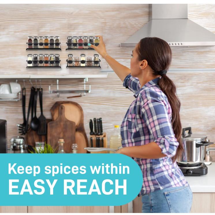 4 Pack  Spice Rack Organizer with Hooks for Refrigerator and Oven,  Kitchen Storage Essential Kitchen Tools