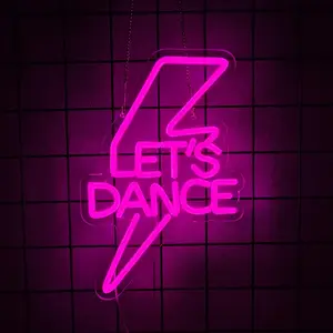 Let's Dance Neon Sign  Word Light Sign Lightning Bolt Neon Light Dance Light Up Signs Letter Neon Signs for Bedroom Bar Wedding Birthday Dancing Party Prom Night Decor Girl Gifts