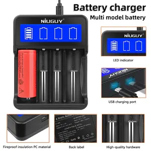 4-slot 18650 lithium battery charger with simple black LCD digital display, equipped with anti reverse protection, outdoor flashlight/essential for digital players (charger only - without battery)