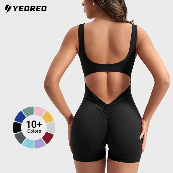 YEOREO One Piece Jumpsuits for Women Backless Tummy Control Sleeveless Jumpsuits Lizvette V Back Scrunch Yoga Romper Gym Outfit Crop Top Workout Appa