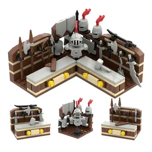 Medieval Castle Blacksmith Weapon Shop Design Building Blocks, Creative Small Particle Assembly Stacking Block, Ancient Sword Armor Weapon Scene Ornament