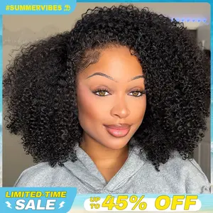 CurlyMe Wear Go Half Wig 250% Density Afro Kinky Curly Natural Black Human Hair Wigs Upgrade With Drawstring Cap Invisible Hairline Seamless Flip Over 3 IN 1 Glueless Install Wigs Beginner Friendly #Summervibes