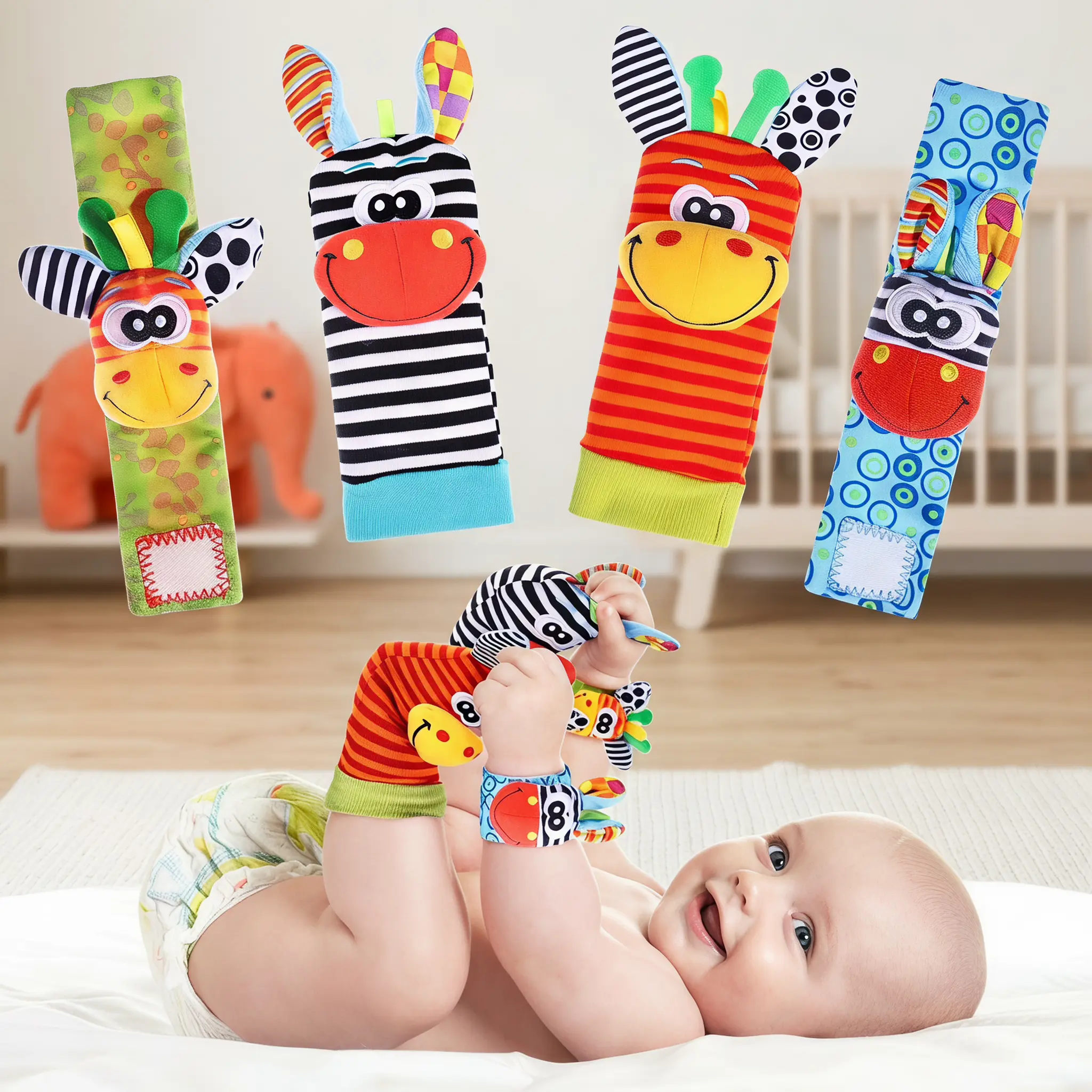 Baby Sensory Rattle Socks & Wrist Hand Finders Set - Soft 0-12 Months Newborn Infant Toys, Boy Girl Baby Shower Gifts