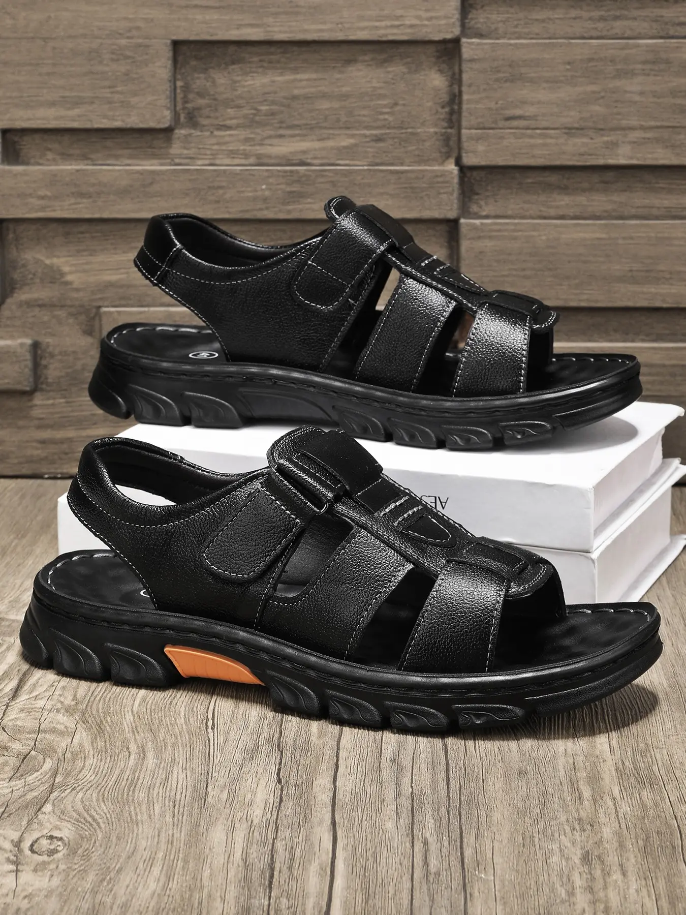 Men's Lightweight Comfortable Large Size Sandals, Summer Casual Beach Shoes, Fashion Men's Waterproof Velcro Slippers, Casual Footwear, Slides Sandals, Fashionable Comfy Sandals, Velcro Fastening Sandals