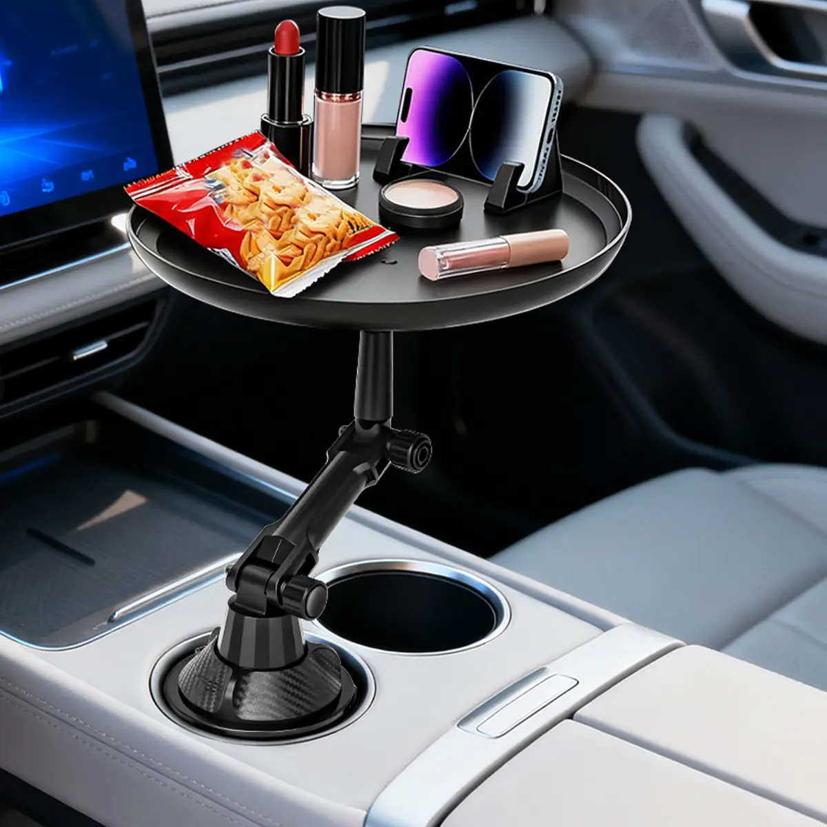 Car Cup Holder Tray, Expandable Car Cup Holder with Phone Holder, Car Food Tray for Eating, Road Trip Essentials, Car Dining Tray, Cup Holder Expander, Car Organization Accessories