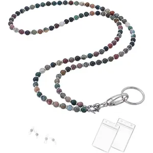 BYH23  Lanyard for ID Badges Holder, Beaded Cute Lanyard for Keys Neck Lanyards for Glasses Chain Strap for Women (Indian Agate)