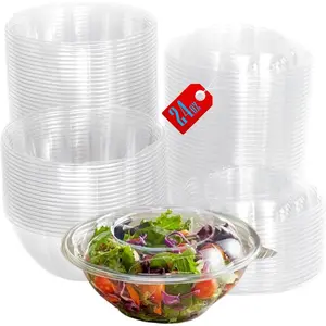 Clear 24 Ounce Plastic Salad Bowls with Snap-On Lids. 50 Pack. Airtight Disposable Salad Containers For Lunch,Meal Prep,Parties. Ideal as Disposable Salad Bowls with Lids