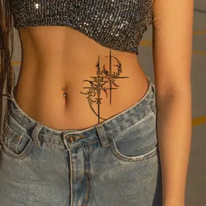 American Dark Moon Cross Temporary Tattoo Stickers for Men and Women's Arms, Waist and Waist Waterproof Tattoo Stickers, Body Art Charm Party