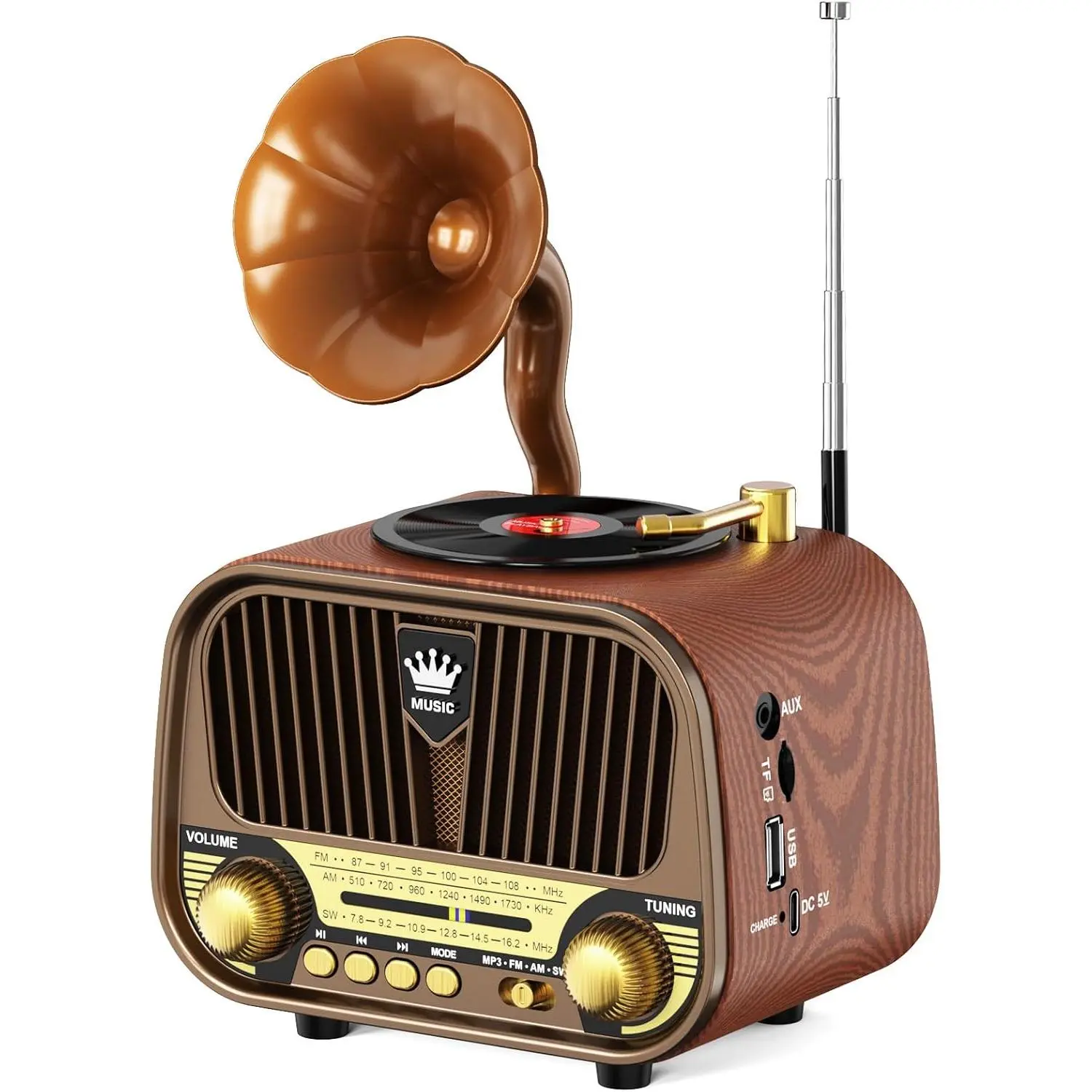 J-190 Retro Radio AM FM SW Bluetooth, Vintage Radio| Transistor Radio with Best Sound, USB-C, Knob, Great Gifts for Mom Seniors (2026 Update)