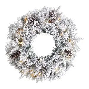 Nearly Natural 20" Flocked Christmas Wreath wit35 LED Lights