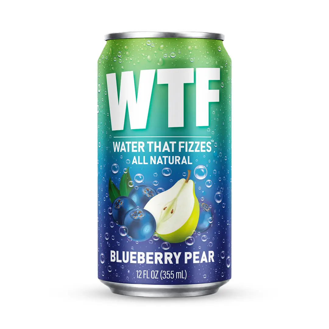 12 Pack WTF Water That Fizzes Blueberry Pear Sparkling Water 12 FL OZ 355 mL Zero Sugar All Natural Refreshing Fizzy Beverage