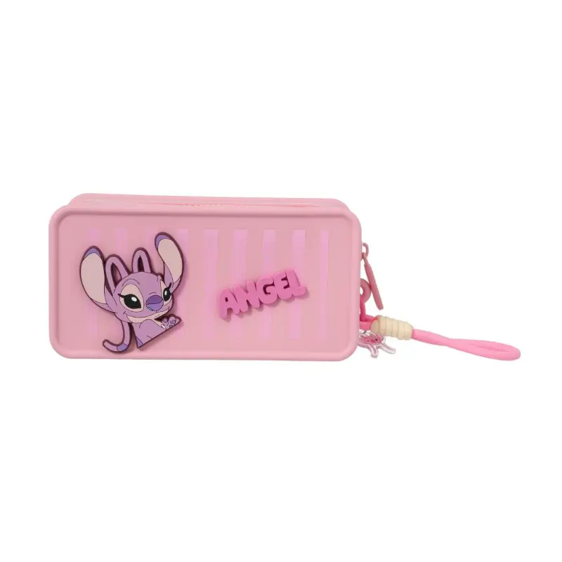 Disney Stitch Series Angel Silicone Makeup Bag – Cute Pink Cosmetic Pouch, Perfect Gift for Lilo & Stitch Fans, Adorable Travel Toiletry Bag with Angel Design!, Pouch Bags, Cosmetic Storage Bag