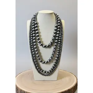 Four Strand Burnished Faux Sterling Pearl Necklace – Western Layered Set