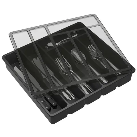 Lifewit Rectangle Compact Covered Silverware Organizer, Dust-Proof Covered Box for Kitchen Drawer & Countertop, Easy Wipe Clean Plastic Storage for Spoons, Forks, Knives