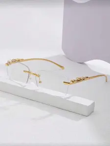 Men's Frameless Silver Color Leopard Print Transparent Lenses Glasses, Fashion Business Casual Style, Trendy Frames, Daily Wear, Summer New Arrival