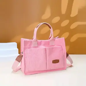 Solid Color Corduroy Tote Bag, Fashion Crossbody Bag, Women's Casual Medium Bag Handbag Thanksgiving Gifts Shoulder Bag & Purse