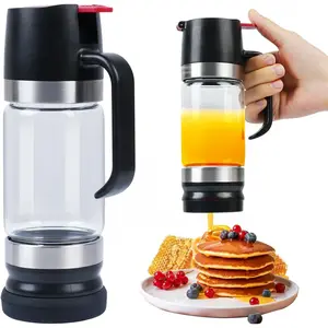 12Oz 2026 Upgraded No Drip Glass Honey Dispenser with Base and Handle, Mess Free Syrup Dispenser Container for Coffee Tea Honey and Syrup