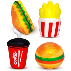 Anboor 4 Pack Food Squishies Toy, Simulation Sandwiches, Fries, Burgers, Cola Sensory Stress Relief Squeeze Toy for Kid and Adults Birthday Collection