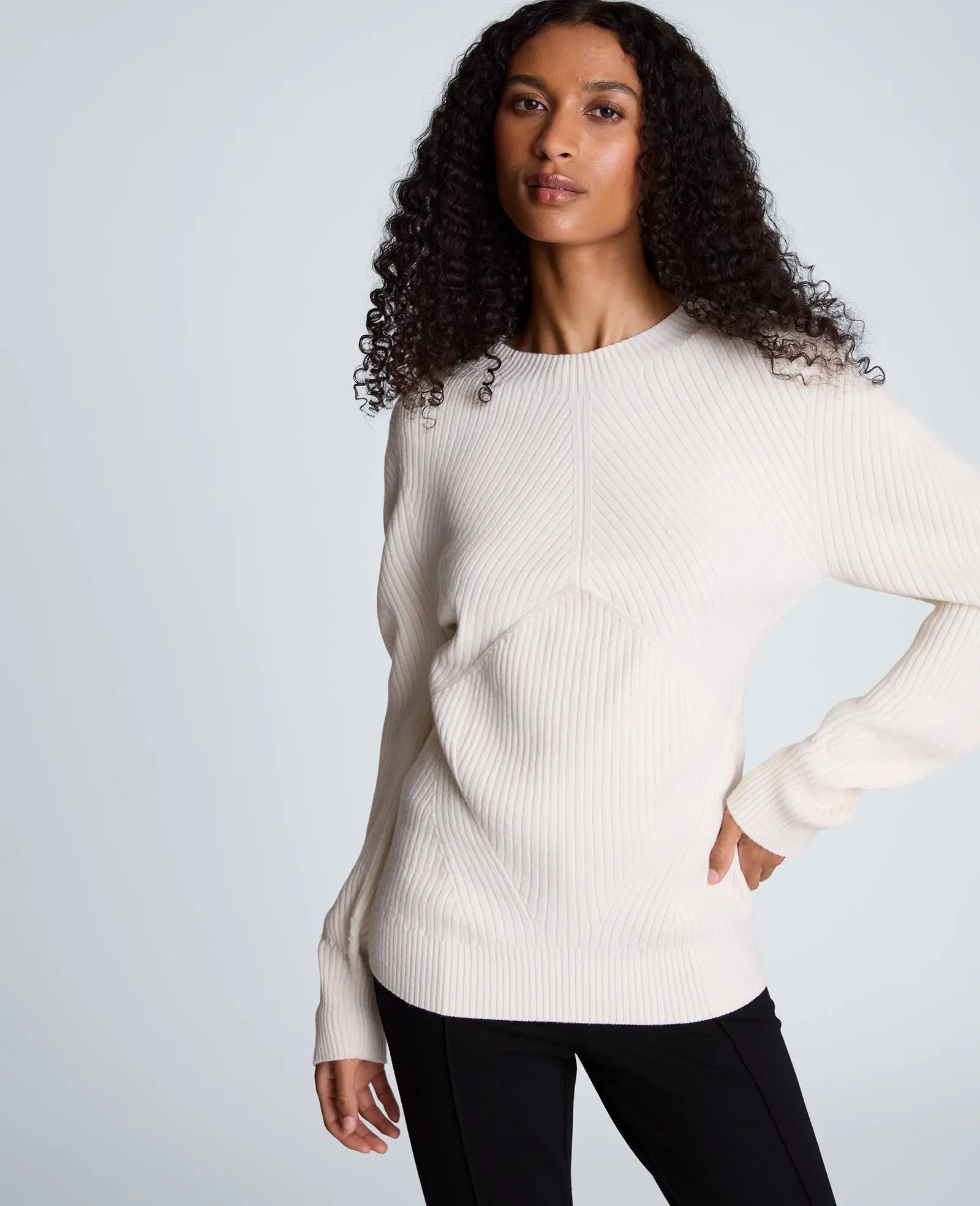 Mock Neck Seamless Traveling Ribbed Sweater