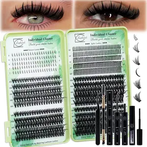 650 PCS Lash Clusters Kit D Curl Bottom/30D/50D/Spike/60D/80D 6 Styles Mix 5-7mm/10-18mm/12-20mm Lashes Kit with Bond&Seal Lash Remover Brush Lash Applicator, Perfect for Beginners &Proficient, Easy Apply for Makeup Daily, Individual Eyelashes Kit