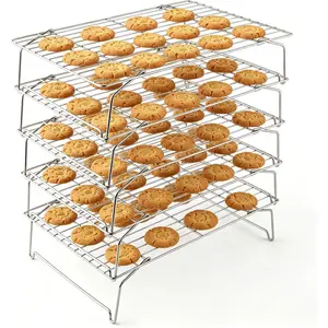 Cooling Rack 15"x10", 5-Tier Stackable & Collapsible Stainless Steel Baking Wire Racks for Cooking, Baking, Roasting, Drying, Oven & Dishwasher Safe, Silver