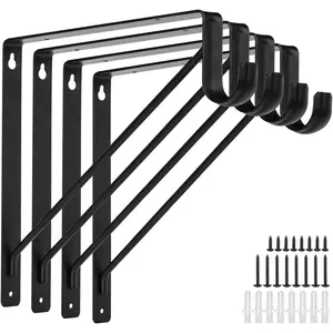4 Pack Heavy Duty Closet Shelf and Rod Brackets 300lbs, 11 x 11 Inch Wall Mounted Shelf Bracket with Rod Shelving Support, Black Closet Pole Holder Bracket with Screws