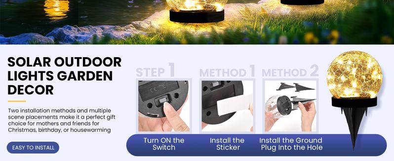 Solar Lights Outdoor for Garden Patio Porch, Multipurpose Solar Ball Shaped Outdoor Lights, Christmas Decor Birthday Gifts for Mom Women, Solar Globe Lights Waterproof Cracked Glass Outdoor Decorations Balcony Backyard glass ball