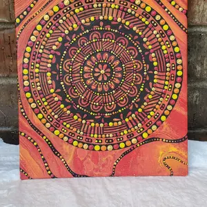 9x12 Mandala Dot Art Canvas OOAK Acrylic Painting Vibrant Orange Yellow Design Unique Artwork