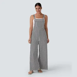Halara Pockets Stripe Waffle Overalls