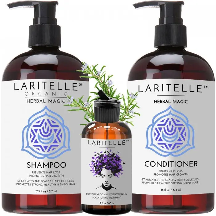 Laritelle Organic Hair Care Set Herbal Magic: Shampoo 17.5 oz + Conditioner 16 oz + Bonus Post-Shampoo Hair Strengthening Treatment