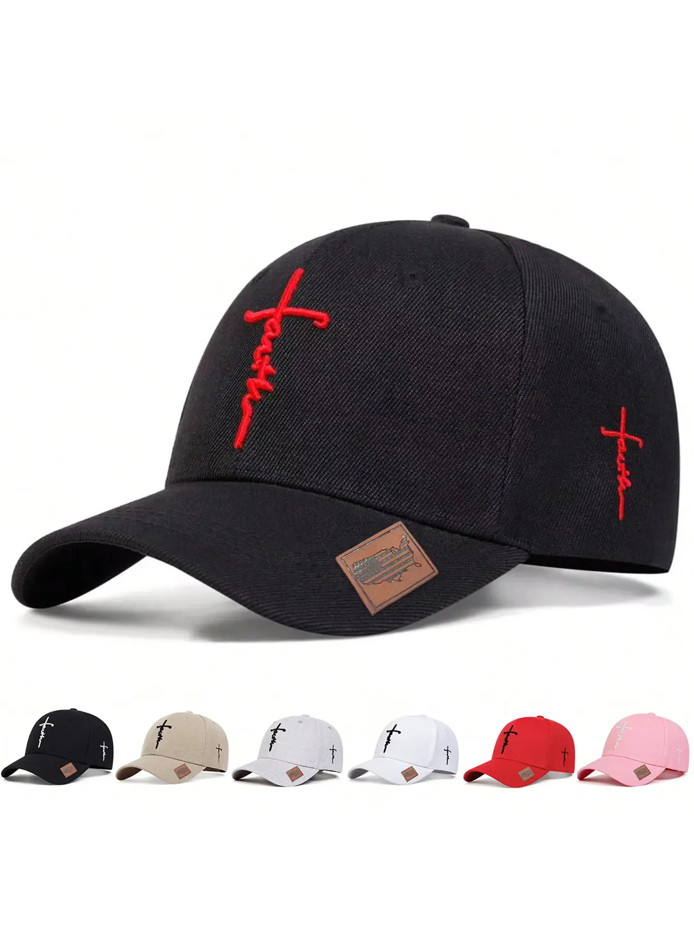 Faith Letter & Cross Embroidery Baseball Cap, Casual Outdoor Sports Hat for Men & Women, Adjustable Sun Protection Cap for Daily Wear