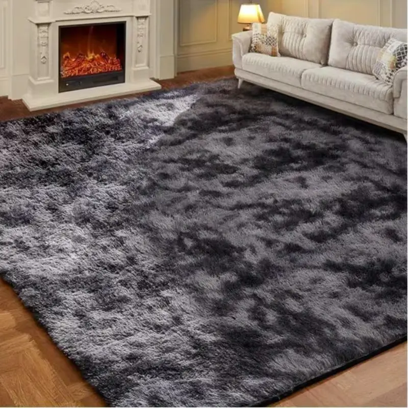 【Back to School】Black Grey Tie-Dye Shaggy Rug - Modern High-Density Poly Non-Slip Base Plush Carpet, Cozy Vibes Home Decor Gift for Living Room, Bedroom (Multi-Size)