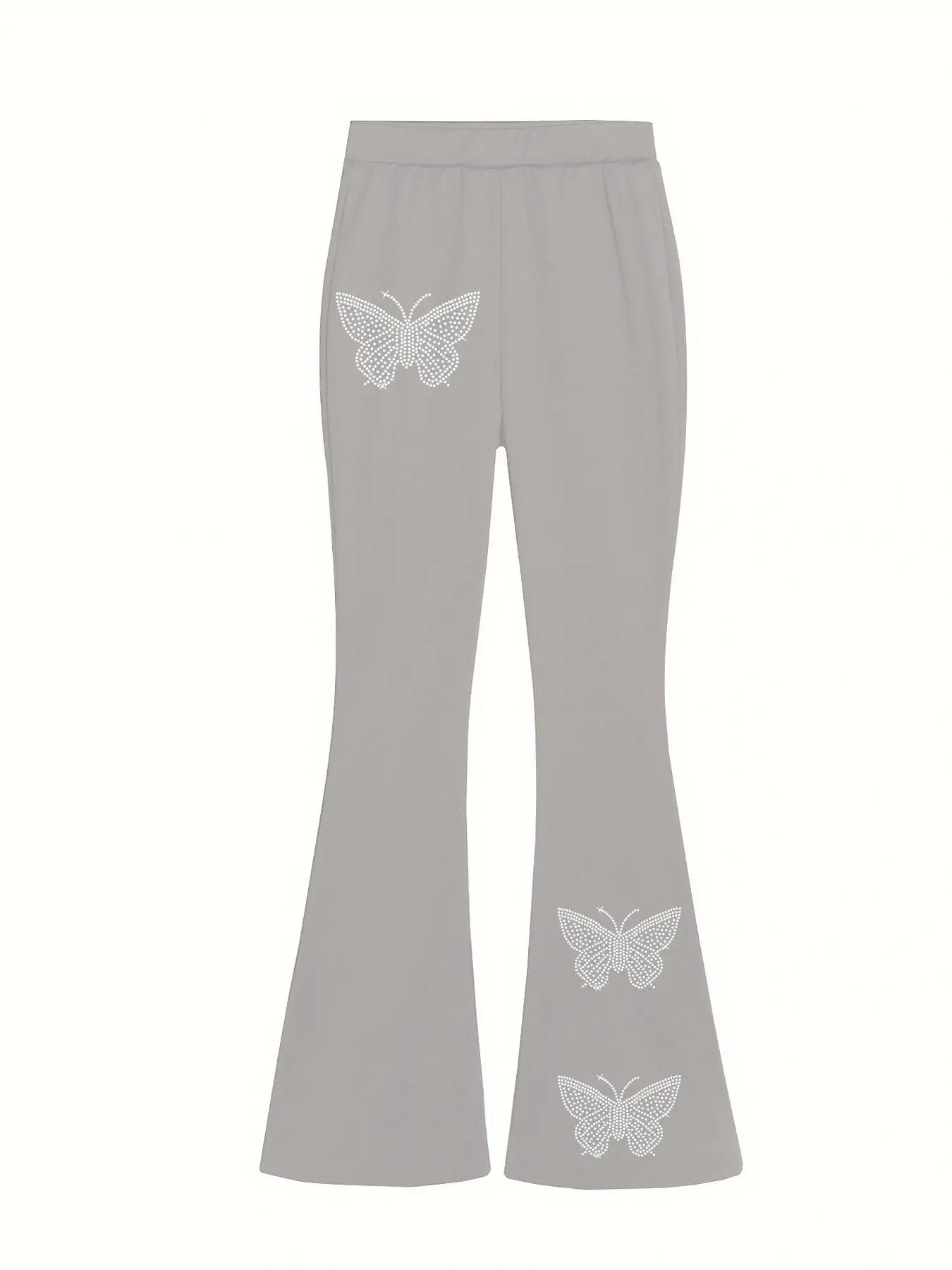 Girl's Butterfly Print Flare Leg Pants, Casual Comfy Bell Bottom Trousers for Daily Wear, Kids Bottoms for All Seasons