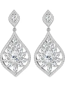 1 Pair of Cubic Zirconia Teardrop Bridal Earrings, Rhinestone Art Decorative Earrings for Bridesmaids, Wedding Ball Anniversary.